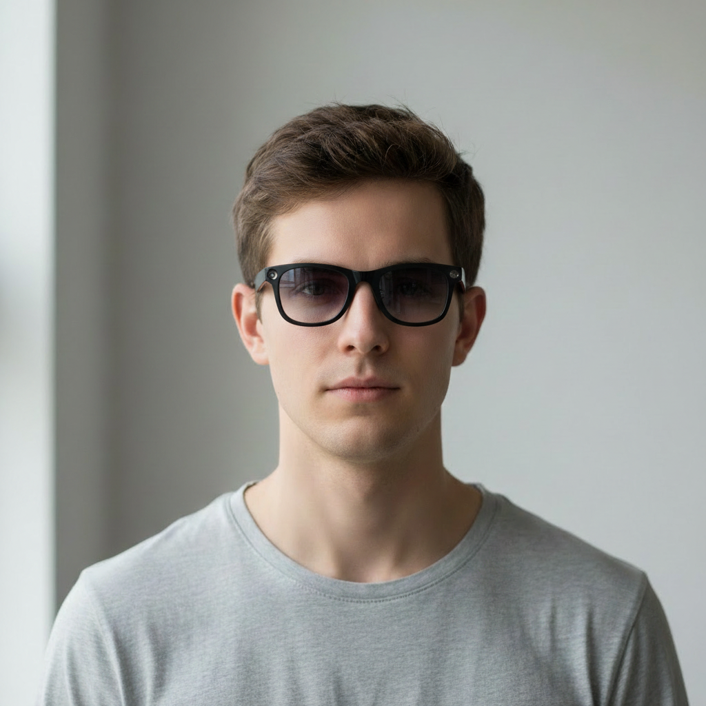 Guy wearing AI Camera Smart Glasses